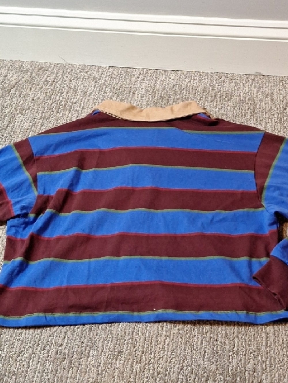 Womens Striped Rugby Shirt with Tan Collar - Blue & Maroon - Stranger Things - Picture 5 of 5